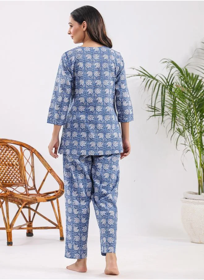 sanskrutihomes Sanskrutihomes Women All-Over Printed Pure Cotton Top and Pyjama Set