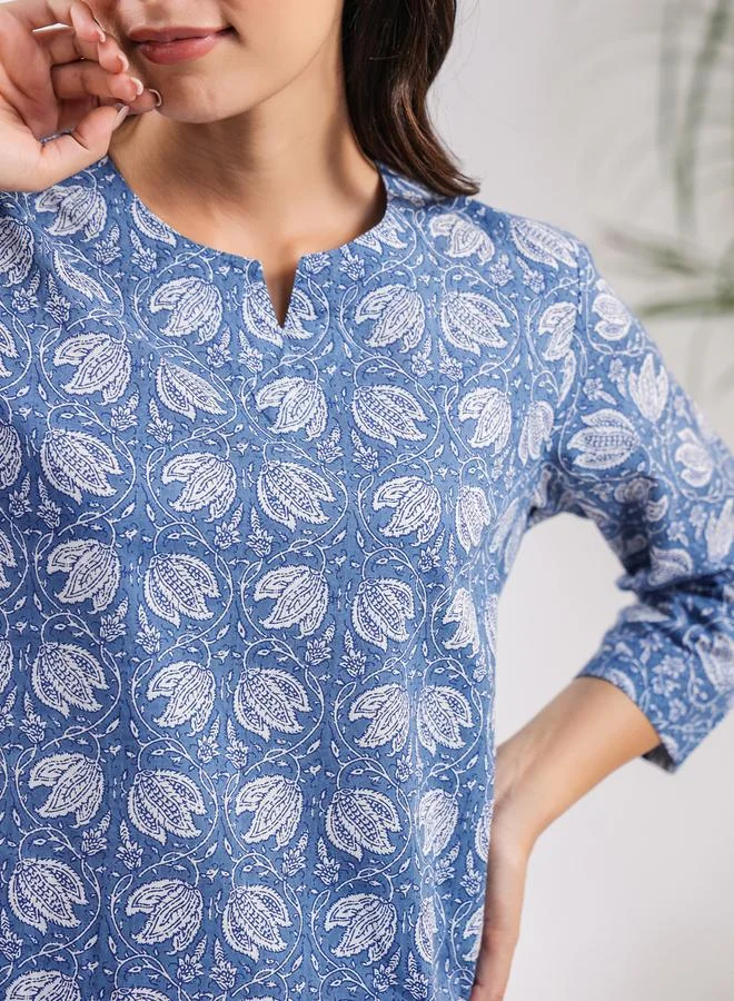 sanskrutihomes Sanskrutihomes Women All-Over Printed Pure Cotton Top and Pyjama Set