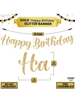 KATCHON KatchOn, Glitter Gold Happy Birthday Banner - Pre-Strung, 10 Feet | Gold Happy Birthday Sign for Backdrop | Gold Birthday Banner for Happy Birthday Decorations | Backdrop for Gold Birthday Decorations  - Image 2