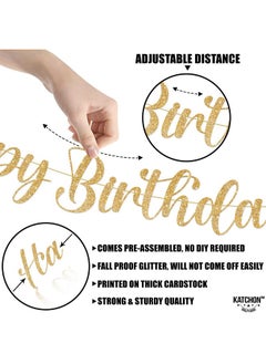 KATCHON KatchOn, Glitter Gold Happy Birthday Banner - Pre-Strung, 10 Feet | Gold Happy Birthday Sign for Backdrop | Gold Birthday Banner for Happy Birthday Decorations | Backdrop for Gold Birthday Decorations  - Image 3