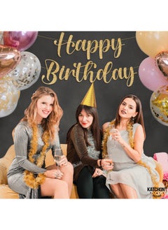 KATCHON KatchOn, Glitter Gold Happy Birthday Banner - Pre-Strung, 10 Feet | Gold Happy Birthday Sign for Backdrop | Gold Birthday Banner for Happy Birthday Decorations | Backdrop for Gold Birthday Decorations  - Image 4