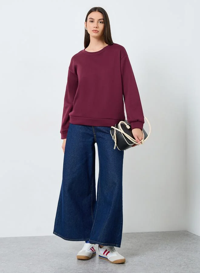 Styli Styli Burgundy Solid Oversized Sweatshirt