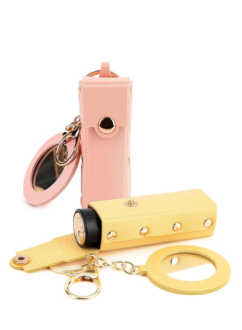 SYOSI Lipstick Organizer Keychain, Leather Lipstick Case with Mirror for Women, Portable Lip Gloss Bag Lip Balm Holder for Travel Lipstick Lip Gloss Cosmetics (Pink & Yellow) (2 Pack) - Image 1