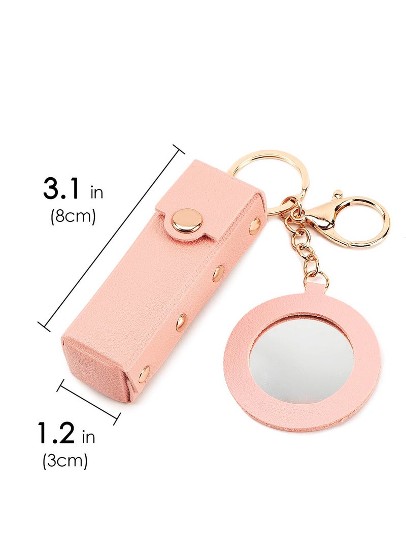 SYOSI Lipstick Organizer Keychain, Leather Lipstick Case with Mirror for Women, Portable Lip Gloss Bag Lip Balm Holder for Travel Lipstick Lip Gloss Cosmetics (Pink & Yellow) (2 Pack) - Image 4