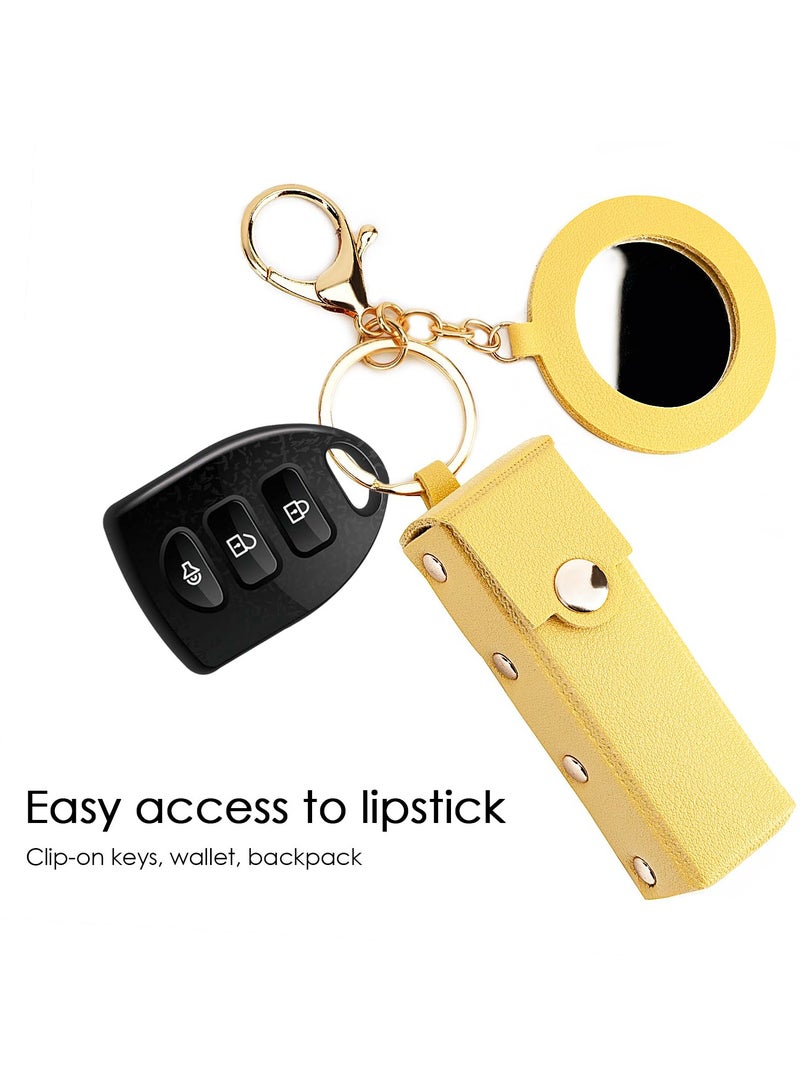 SYOSI Lipstick Organizer Keychain, Leather Lipstick Case with Mirror for Women, Portable Lip Gloss Bag Lip Balm Holder for Travel Lipstick Lip Gloss Cosmetics (Pink & Yellow) (2 Pack) - Image 3