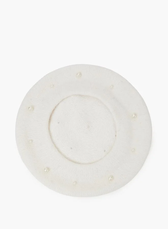 ستايلي White Faux Pear Embellished Beret