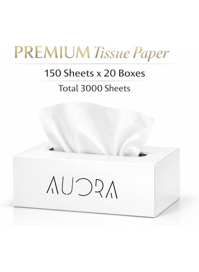 AOURA Premium Interfold Tissue Paper | Soft & Highly Absorbent Interfold Hand Towels, 150 Sheets x 20 Boxes (3000 Sheets Total), Disposable, Hygienic Paper Towels for Home, Office & Hotel Use - Image 2