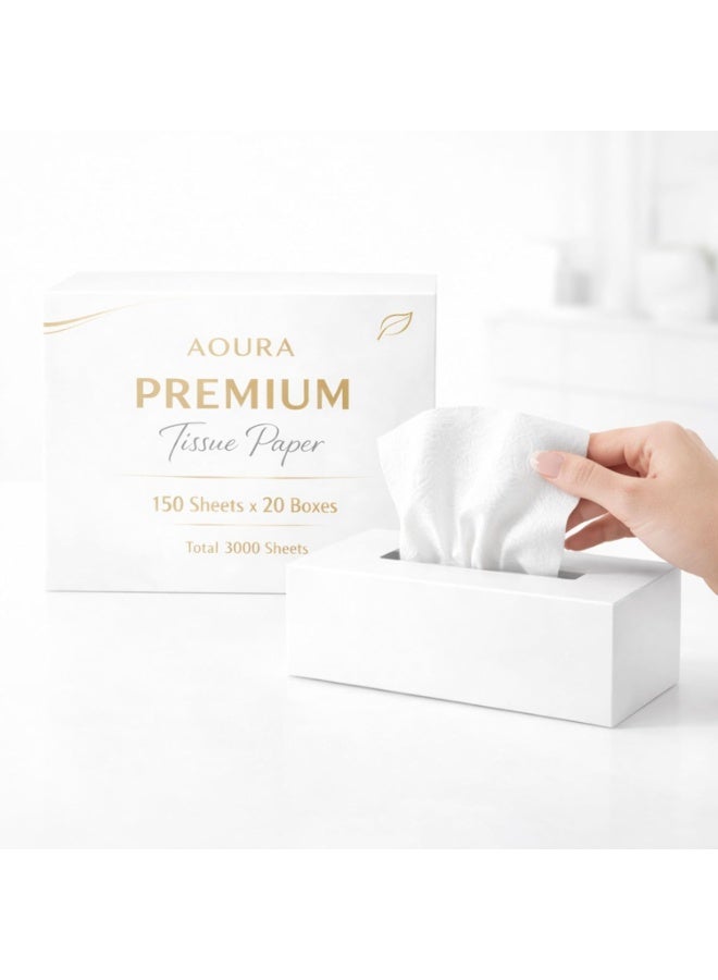 AOURA Premium Interfold Tissue Paper | Soft & Highly Absorbent Interfold Hand Towels, 150 Sheets x 20 Boxes (3000 Sheets Total), Disposable, Hygienic Paper Towels for Home, Office & Hotel Use - Image 4