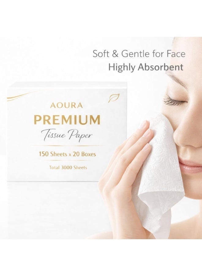 AOURA Premium Interfold Tissue Paper | Soft & Highly Absorbent Interfold Hand Towels, 150 Sheets x 20 Boxes (3000 Sheets Total), Disposable, Hygienic Paper Towels for Home, Office & Hotel Use - Image 3