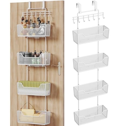 HapiRm Over Door Organizer Storage - Hanging Door Organizer with 4 Metal Large Capacity Baskets and Adjustable Coat Hook for Bathroom Bedroom Kitchen Pantry Closet Cabinet - Image 1