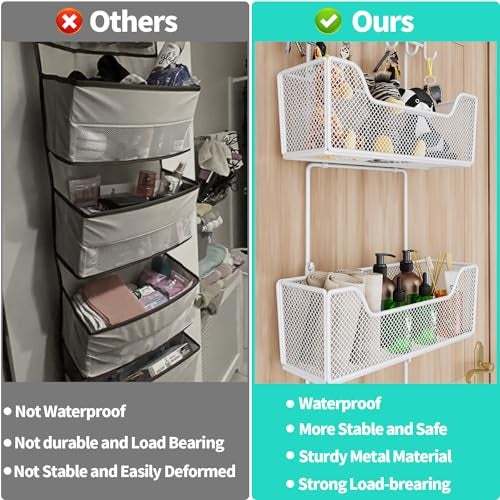 HapiRm Over Door Organizer Storage - Hanging Door Organizer with 4 Metal Large Capacity Baskets and Adjustable Coat Hook for Bathroom Bedroom Kitchen Pantry Closet Cabinet - Image 2