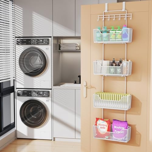 HapiRm Over Door Organizer Storage - Hanging Door Organizer with 4 Metal Large Capacity Baskets and Adjustable Coat Hook for Bathroom Bedroom Kitchen Pantry Closet Cabinet - Image 5