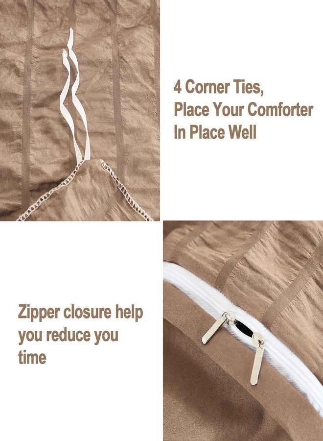 AveLom Seersucker Duvet Cover Set Queen Size (90 x 90 inches), 3 Pieces (1 Duvet Cover, 2 Pillow Cases), Taupe Ultra Soft Washed Microfiber, Textured Duvet Cover with Zipper Closure, Corner Ties - Image 4