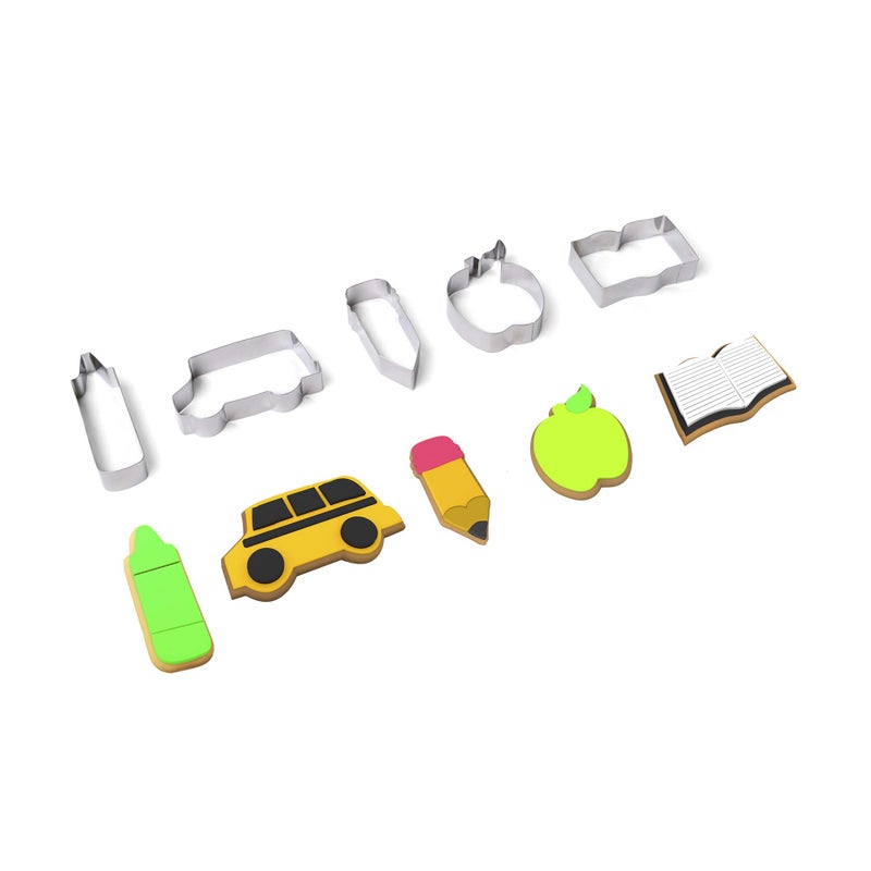 Fox Run Fox Run Cookie Cutter Set Back To School Cookie Cutter Set Pencil Crayon Bus Apple Book Medium 