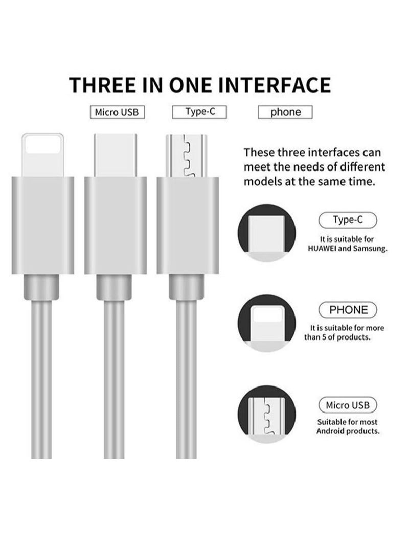 Captaintech 3 in 1 Multi USB Charger Cable Retractable Multiple Charging Cord Adapter with Phone Mini Type C Micro USB Port Connectors Compatible with Cell Phones Tablets Universal Use - Image 2
