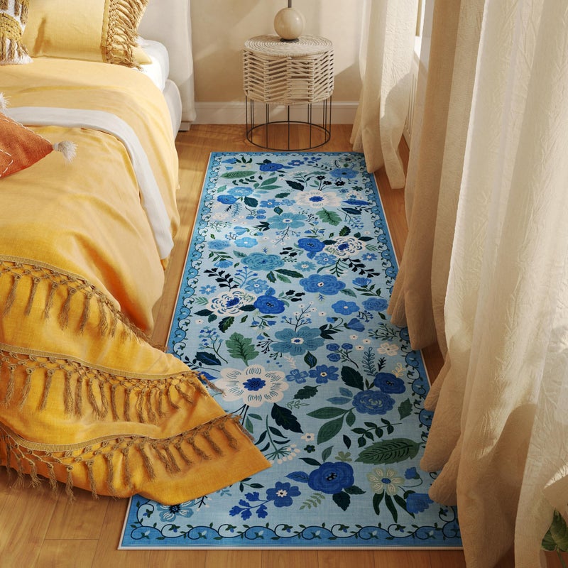 Rugcomf Runner Rug for Hallways Kitchen Rug Non Slip 2'6''x8' Washable Runner Rugs with Rubber Backing Soft Floral Carpet Runner for Hallways, Kitchen, Laundry, Bedroom, Bathroom(Blue) - Image 5