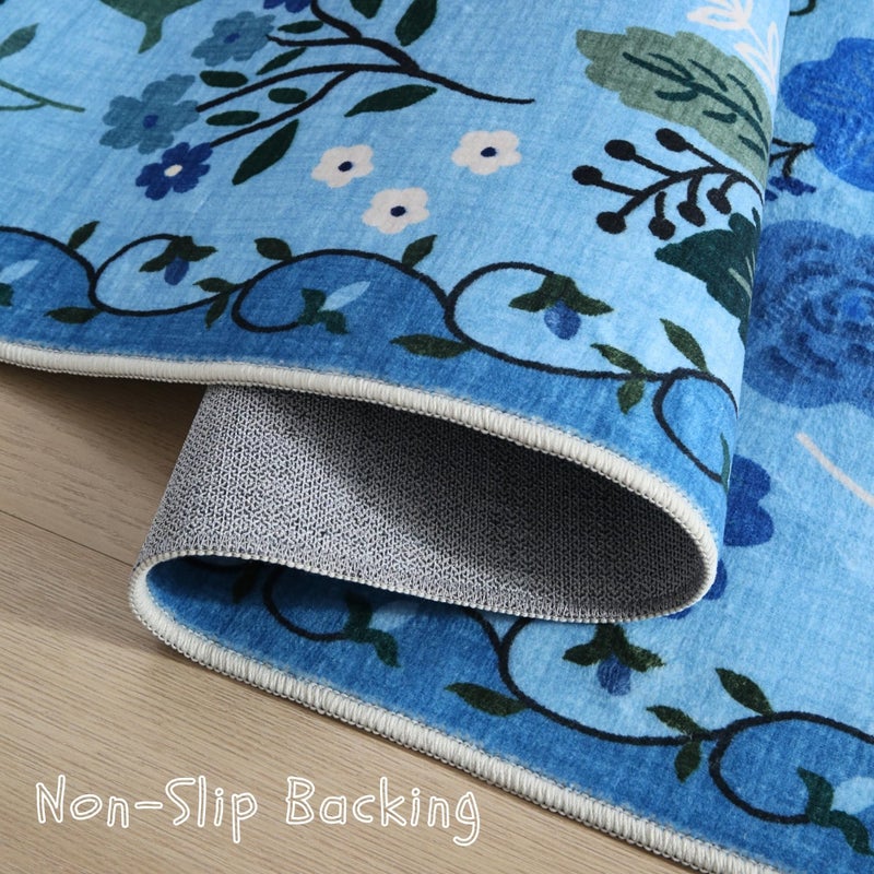Rugcomf Runner Rug for Hallways Kitchen Rug Non Slip 2'6''x8' Washable Runner Rugs with Rubber Backing Soft Floral Carpet Runner for Hallways, Kitchen, Laundry, Bedroom, Bathroom(Blue) - Image 3
