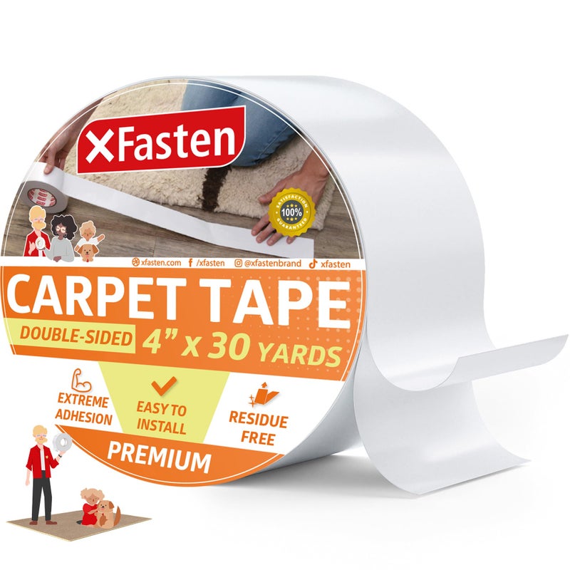 XFasten Double Sided Carpet Tape for Area Rugs, 4 Inch x 30 Yards â€“ Heavy Duty Anti Slip Rug Grip Tape, Works as Rug Gripper, Residue Free, Wood Safe, Easy Removal for Hardwood and Laminated Floors