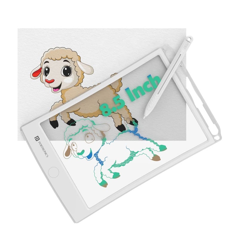 Portronics Ruffpad One Transparent Multicolor LCD Writing Pad with 8.5 inch Writing Area, India's first notepad to save and share your child's first creatives via Ruffpad app on your Smartphone(White) - Image 1