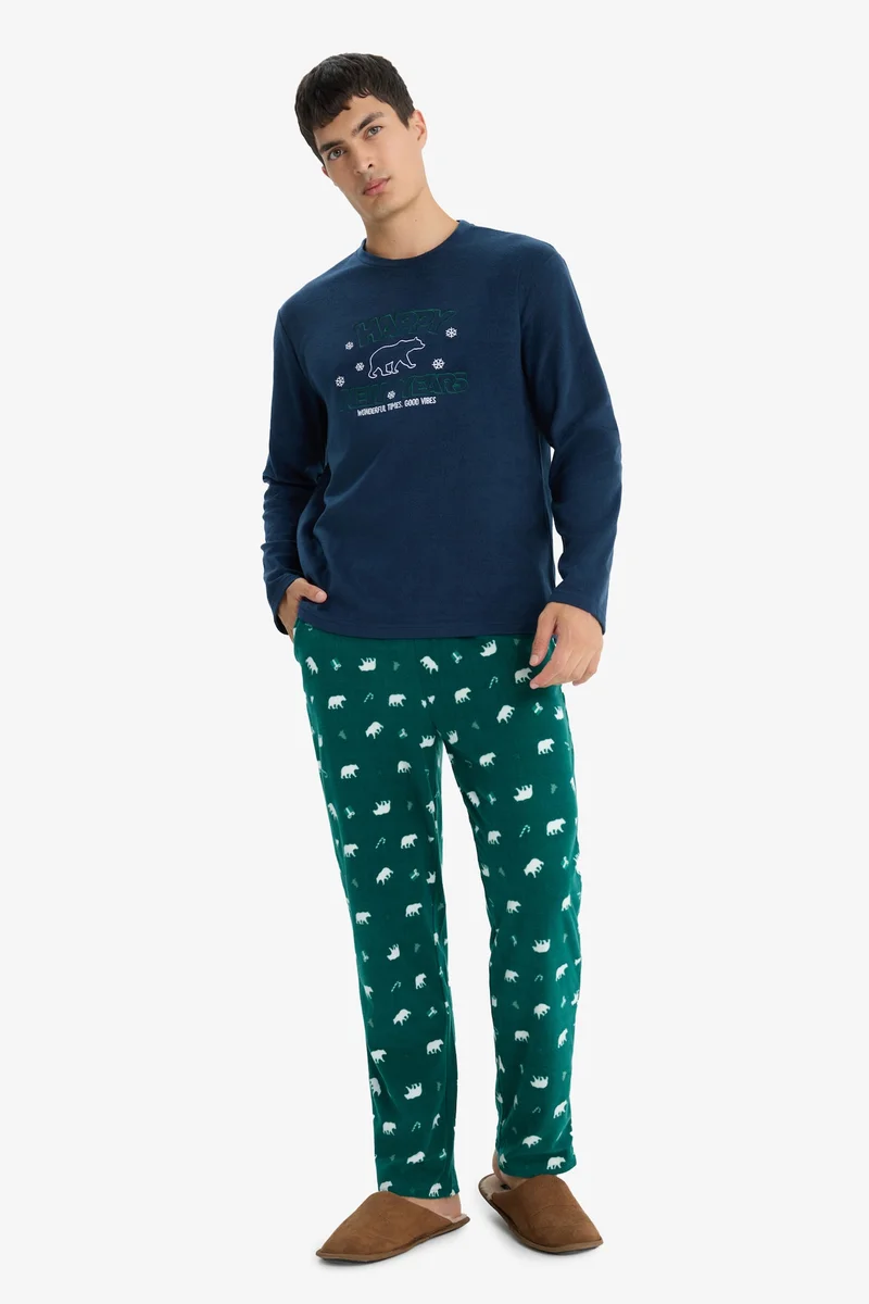 ديفاكتو Regular Fit Fleece Printed Top Bottom 2 Piece Pajama Set