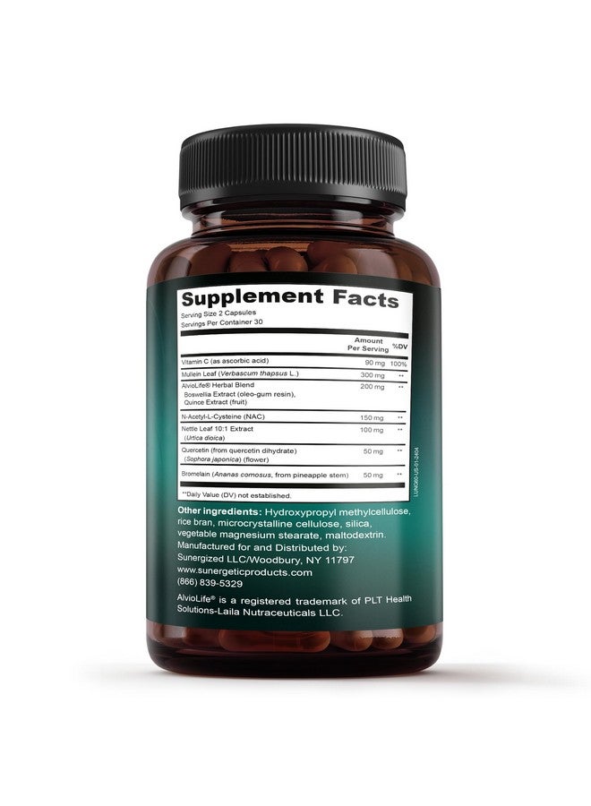 Sunergetic Sunergetic Premium Lung Support Supplement - Lung Cleanse & Detox Supplement With Mullein Leaf, NAC, Bromelain & Boswellia-Lung Health Formula for Respiratory, Breathing & Bronchial Health-60 Capsules  - Image 2