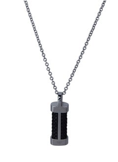 Guy Laroche Stainless Steel & Leather Necklace for Men, Silver and Black, 4TX501AV