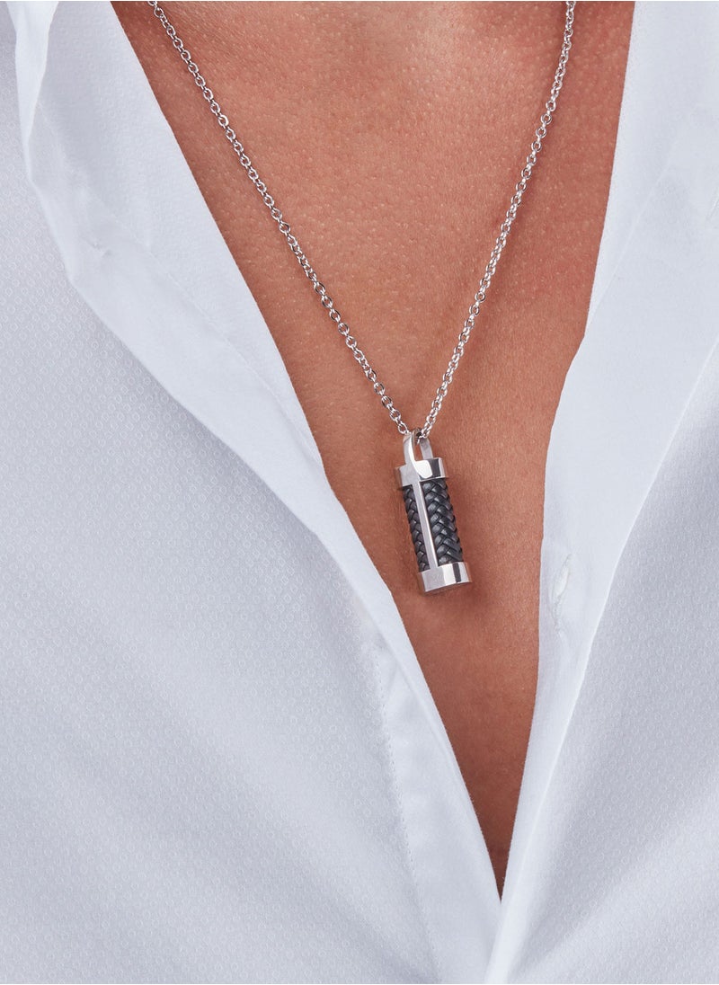 Guy Laroche - Guy Laroche Stainless Steel & Leather Necklace for Men, Silver and Black, 4TX501AV - Image 1