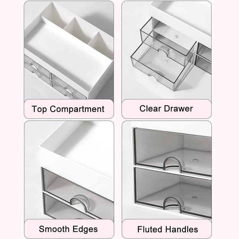 Desktop Storage Box with Drawers – Office Stationery Organizer, Makeup Storage Compartment, Student Desk Pen Holder, Pink - Image 2