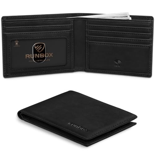 RUNBOX Wallet for Men Slim Leather Bifold RFID Blocking Minimalist Front Pocket Design with Gift Box - Image 1