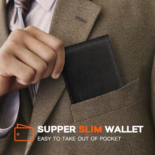 RUNBOX Wallet for Men Slim Leather Bifold RFID Blocking Minimalist Front Pocket Design with Gift Box - Image 5