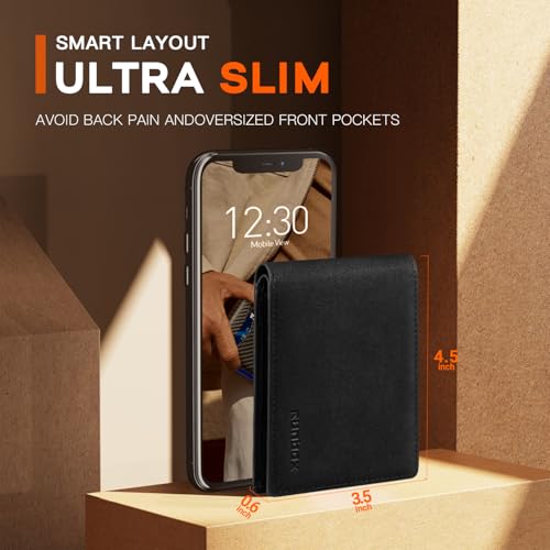 RUNBOX Wallet for Men Slim Leather Bifold RFID Blocking Minimalist Front Pocket Design with Gift Box - Image 2