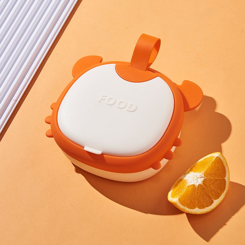 Baby Feeding Bowl Set Multifunctional Portable Tropical Orange [three-layer] with complementary food scissors + baby fork spoon