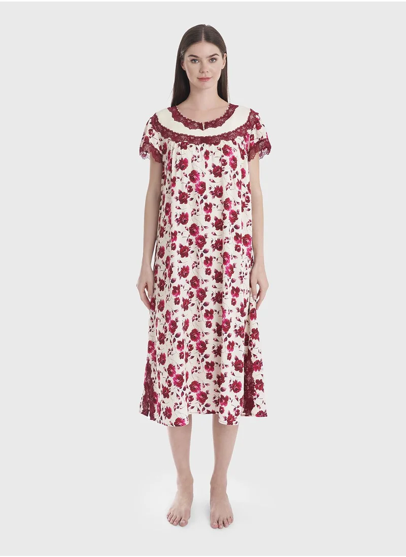 كشخة Floral Printed Knee Length Night dress