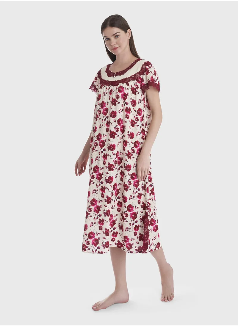 كشخة Floral Printed Knee Length Night dress