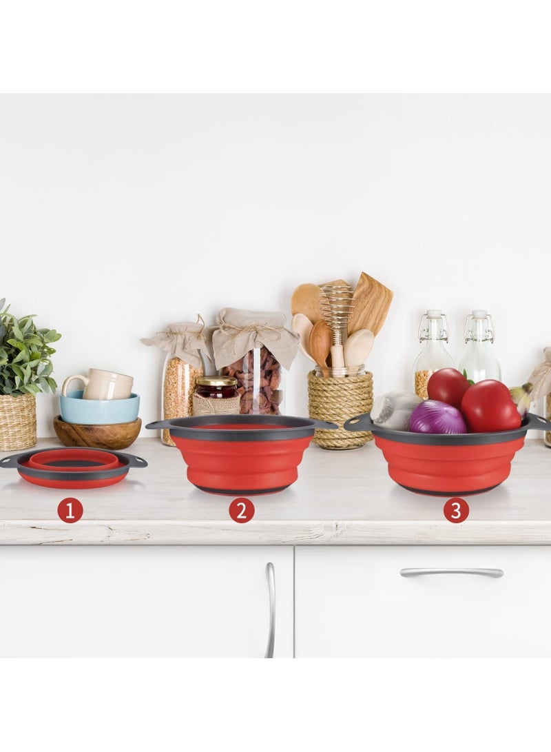 Captaintech 2 Pcs Collapsible Colanders, Foldable Colanders & Food Strainers, Silicone Vegetable Fruit Drain Basket with Handles, Kitchen Strainer Filter Colander for Draining Pasta Fruits Vegetable - Red - Image 4