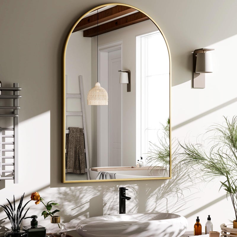 HARRITPURE 20"x30" Arched Bathroom Mirror - Wall Mounted Mirror - Gold Arch Mirror - Aluminum Alloy Frame Bathroom Mirror Living Room, Bedroom and Entryway - Image 1