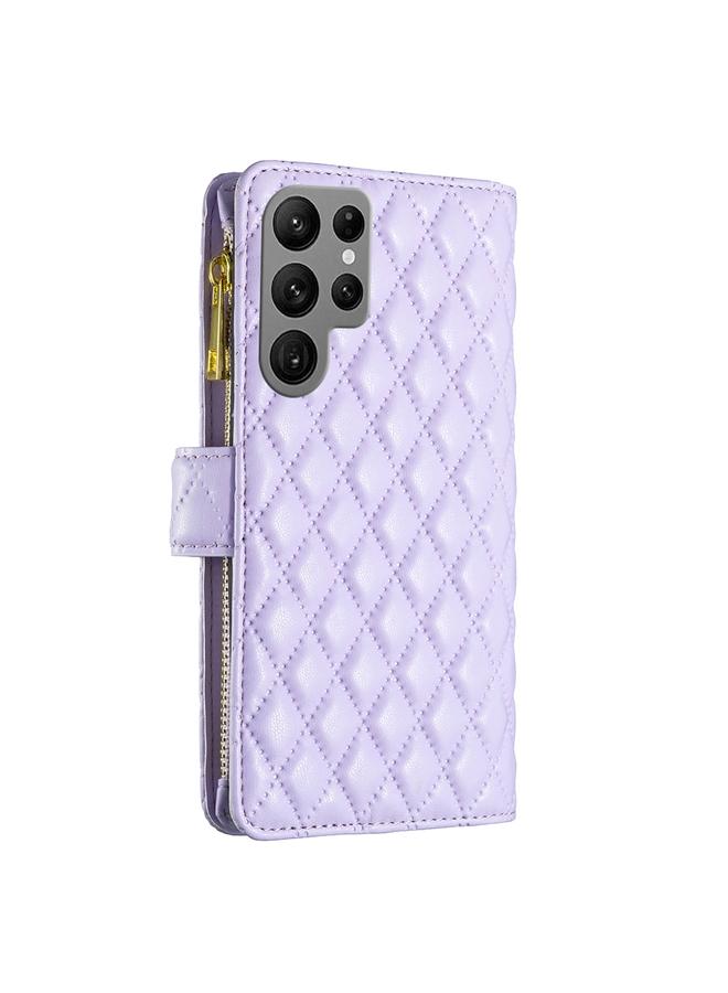 S-TOP Case For Samsung Galaxy S25 Ultra 5G Diamond Lattice Zipper Wallet Leather Flip Phone Case - Image 4