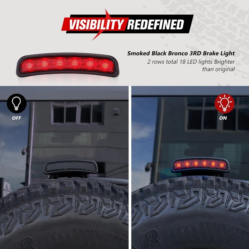 FIERYRED 3rd Brake Light for Ford Bronco 2021 2022 2023 2024 Accessories, Waterproof LED High Mount Stop Smoked Third Brake Light Stop Lamp - Image 5