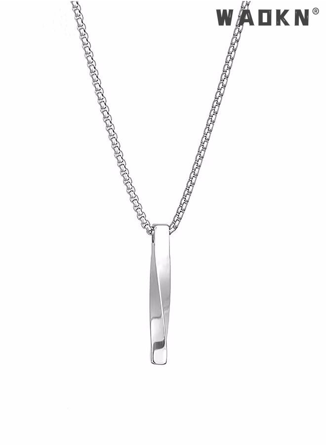 WAOKN Casual Stylish Spiral Pendant Necklace Cool Sweater Chain for Men Women Titanium Steel Necklace Silver  - Image 1
