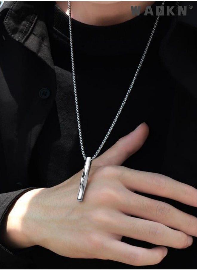 WAOKN Casual Stylish Spiral Pendant Necklace Cool Sweater Chain for Men Women Titanium Steel Necklace Silver  - Image 3