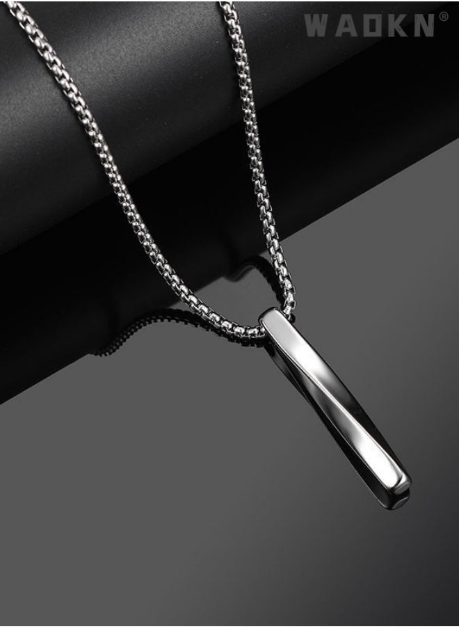 WAOKN Casual Stylish Spiral Pendant Necklace Cool Sweater Chain for Men Women Titanium Steel Necklace Silver  - Image 4