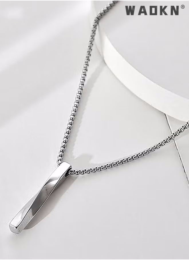 WAOKN Casual Stylish Spiral Pendant Necklace Cool Sweater Chain for Men Women Titanium Steel Necklace Silver  - Image 2