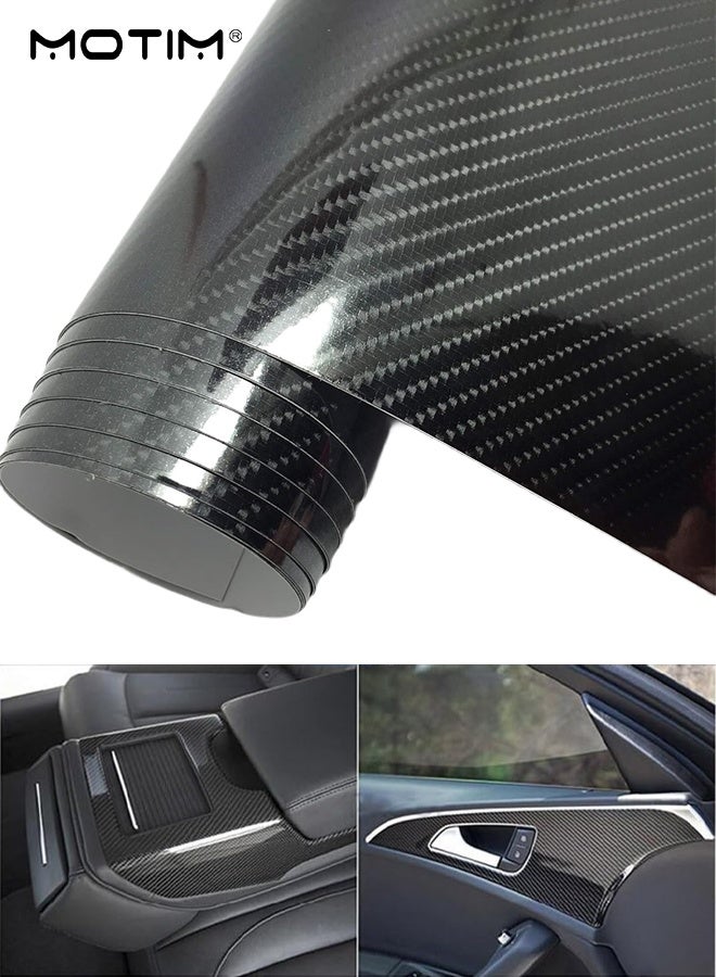 Motim 6D Gloss Carbon Fiber Vinyl 30x150cm, Automotive Wrap Sheet, Self Adhesive Car Vinyl Roll, Bubble Free Air Release Technology, DIY Decals for Car DIY Interior Exterior and Laptop - Image 1