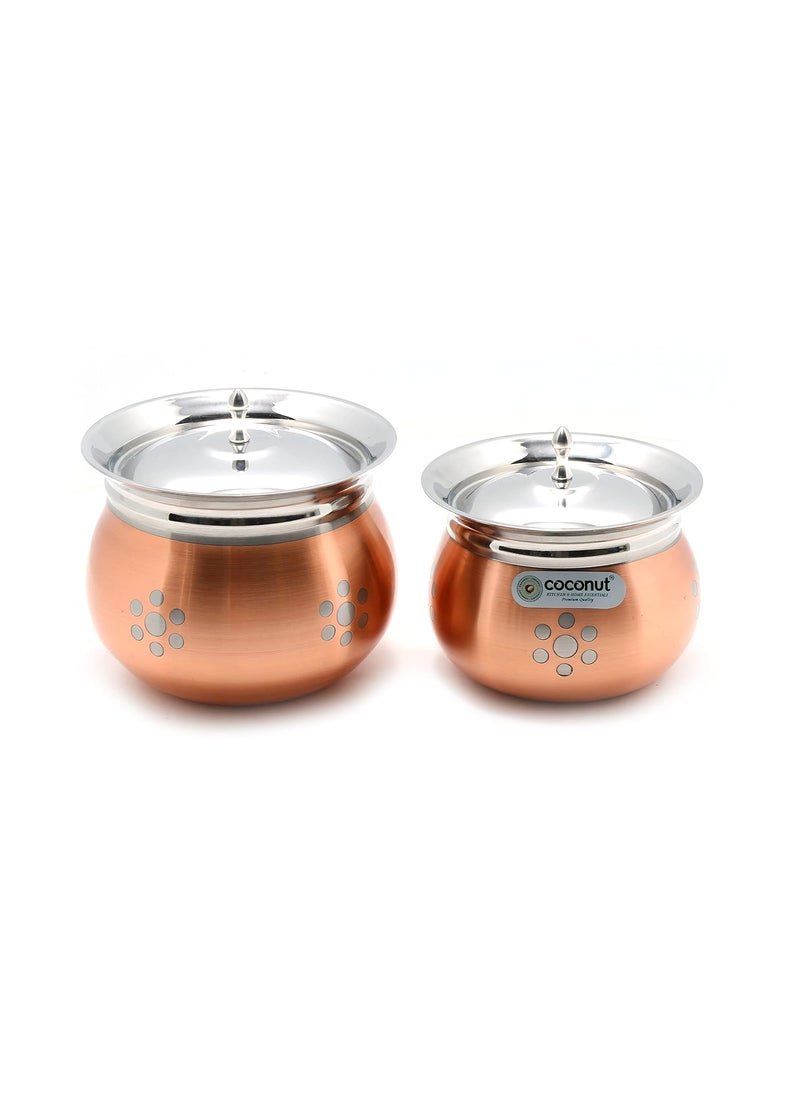 Coconut Coconut Rex Outer Copper & Inner Stainless Steel Cookware Handi with Lids - 2 Units (Capacity - 2000 & 2500 ML)  - Image 1