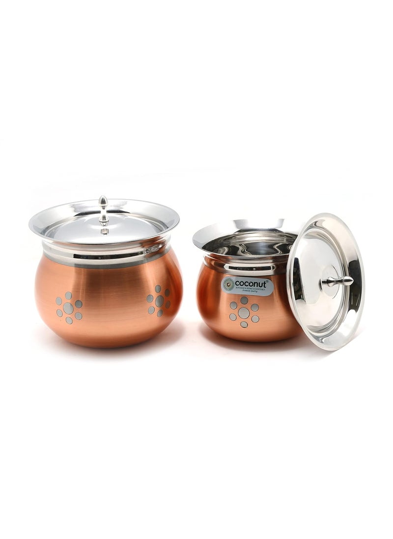 Coconut Coconut Rex Outer Copper & Inner Stainless Steel Cookware Handi with Lids - 2 Units (Capacity - 2000 & 2500 ML)  - Image 2