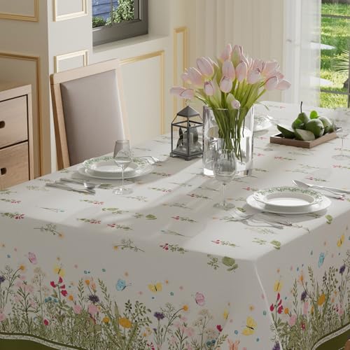 XCHI Wildflowers Grass Butterfly Spring Tablecloth Rectangle Summer Table Cloth Washable Table Covers for Indoor Dining Home Party Decorations 60x84 Inch - Image 3
