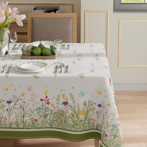XCHI Wildflowers Grass Butterfly Spring Tablecloth Rectangle Summer Table Cloth Washable Table Covers for Indoor Dining Home Party Decorations 60x84 Inch - Image 2