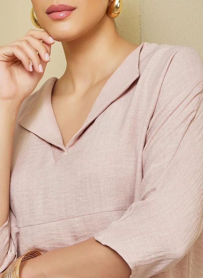 ستايلي Oversized Collared Top and Wide Leg Pants Modest Set