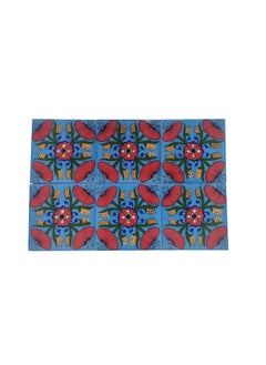 Shiv Kripa Blue Pottery Shiv Kripa Blue Pottery Luxury Floral Decorative Crafted Tabletop Flooring Wall Interior Exterior Traditional 4 x 4 inch Tiles Pack of 6 Tiles Blue 