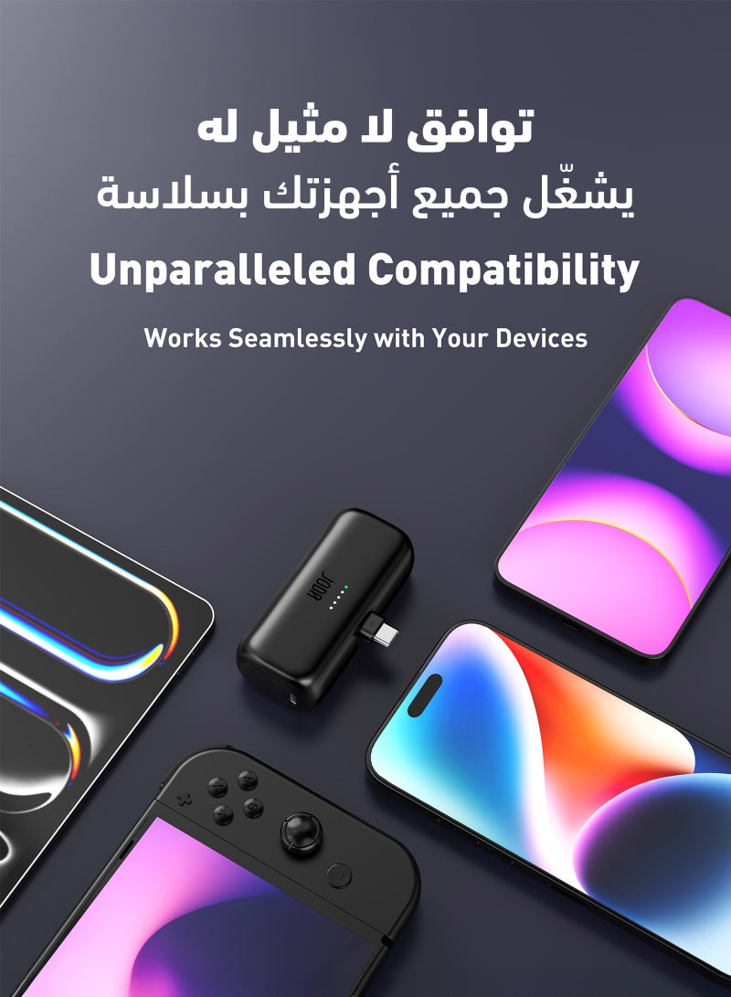 JODA Pocket Size Power Bank 5000mAh 20W Fast Charging Built-in USB-C Plug Mini Portable Charger for iPhone 17 16 15 Galaxy S25 S24 iPad Black JODA PICO 5 - Image 5